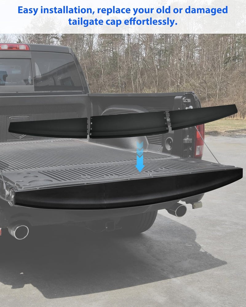 KEWISAUTO Tailgate Spoiler Molding Cap for 2009-2019 Dodge Ram 1500, Combined Center Tailgate Flex Step Cap Top Molding Trim Protector Cover for 2010-2018 Dodge Ram 2500 3500 Accessories, 3PCS - Image 2